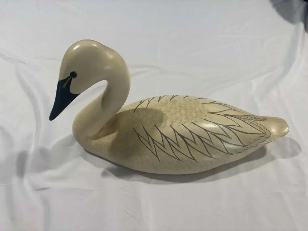 Montana Decoys Signed Ken & Kathleen Marshall Hand-Carved Wooden Swan Decoy
